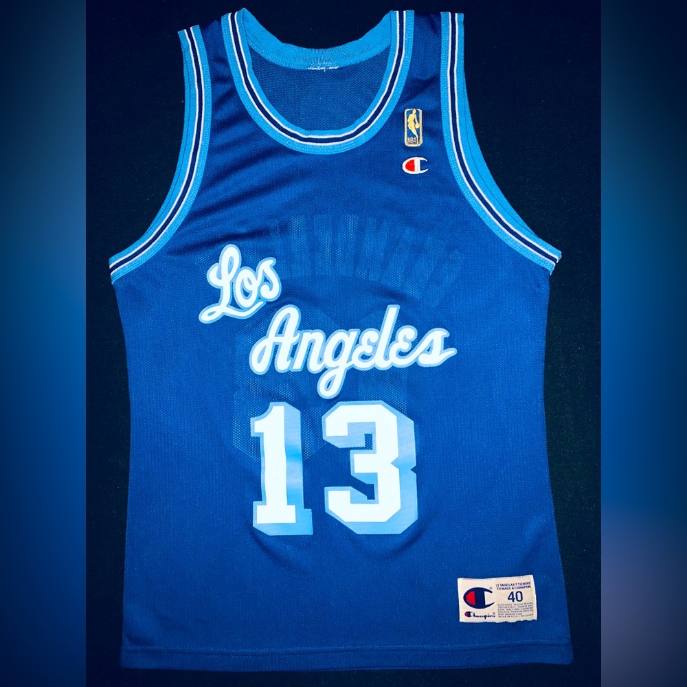 Rare Vintage Champion Wilt Chamberlain LA Lakers #13 Blue Jersey Gold Logo 40 M - Picture 1 of 10